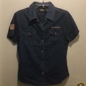 TOP, LADIES HARLEY DAVIDSON DENIM SHORT SLEEVED
